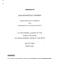 2008 Address by Prime Minister Roosevelt Skerrit on Launch of Public Dialogue on OECS Economic Union 